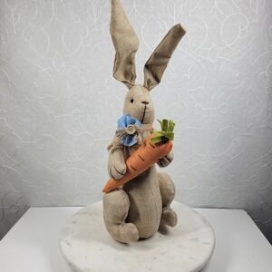 Dan Dee Collector Choice Burlap Easter Bunny Rabbit Holding Carrot Blue Flower